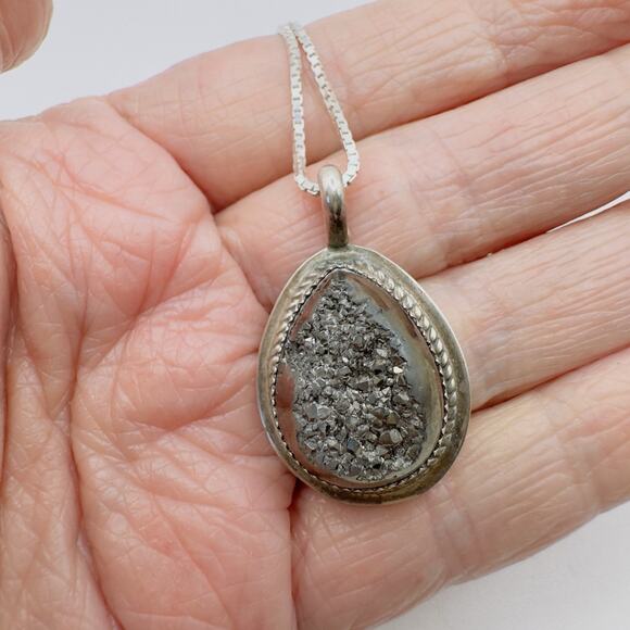 Herbert Tsosie HT Pyrite Pendant Navajo Silversmith With A Sterling 20" Necklace - Picture 5 of 13